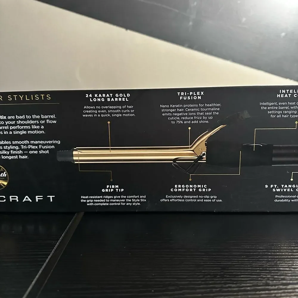 STYLECRAFT 24K GOLD STYLE STIX - LONG BARREL SPRING CURLING IRON, 3/4”, NWT